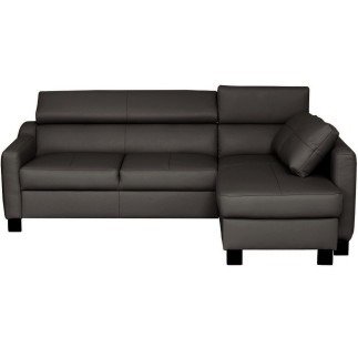 Canapé d'angle convertible en cuir italien de luxe 5 places BRUCE, avec coffre, noir, angle droit (vu de face)