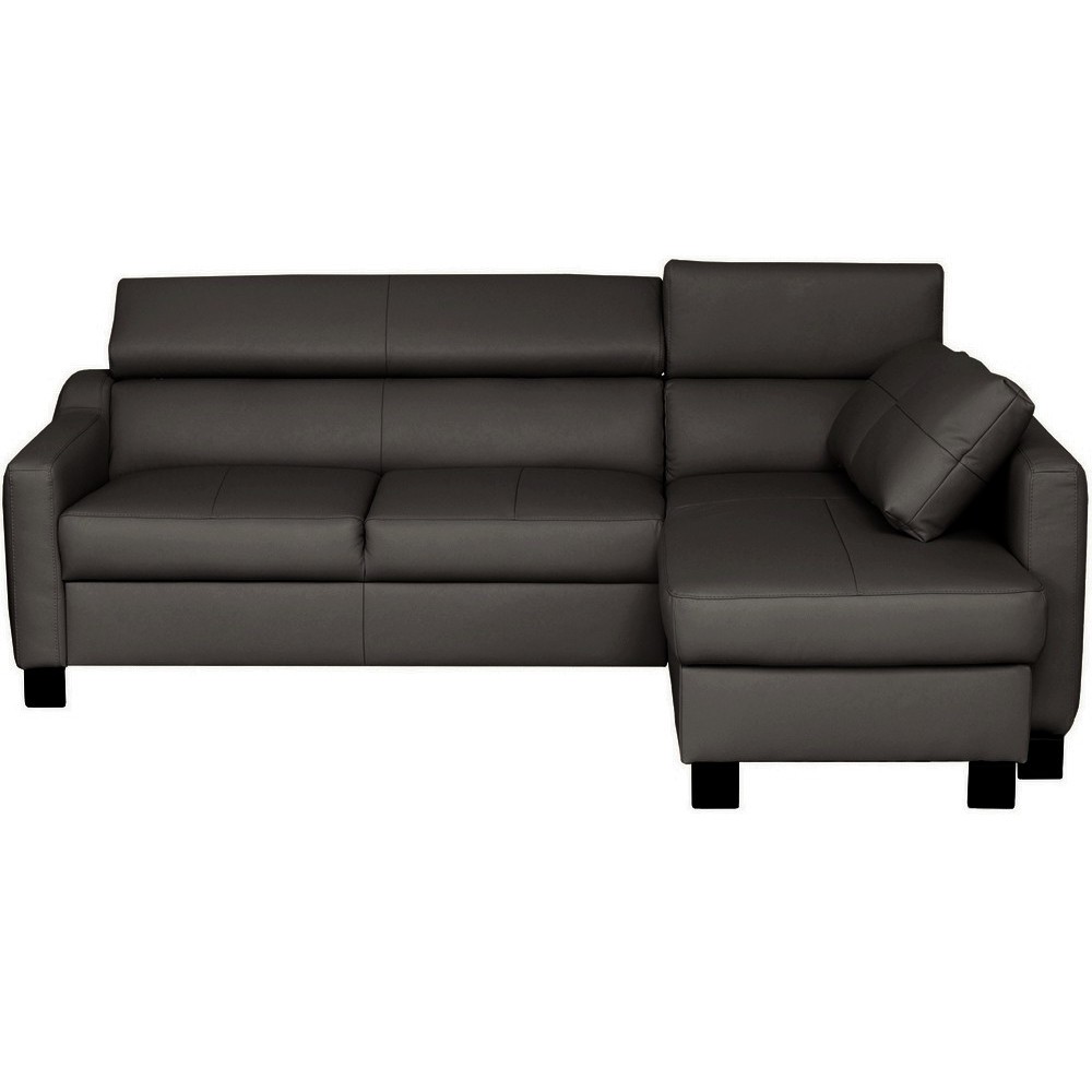 Canapé d'angle convertible en cuir italien de luxe 5 places BRUCE, avec coffre, noir, angle droit (vu de face)