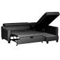Canapé d'angle convertible en cuir italien de luxe 5 places BRUCE, avec coffre, noir, angle droit (vu de face)