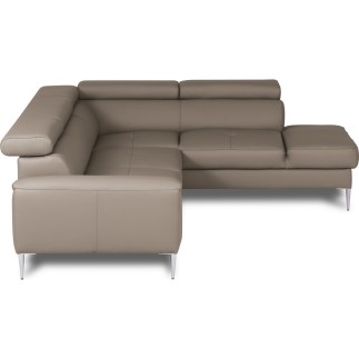 Canapé d'angle convertible en cuir italien luxe 5 places, Hombourg, coffre, taupe, angle droit