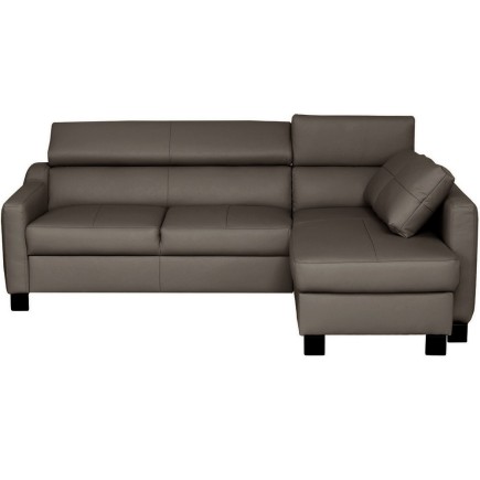 Canapé d'angle convertible en cuir italien de luxe 5 places BRUCE, avec coffre, taupe, angle droit (vu de face)