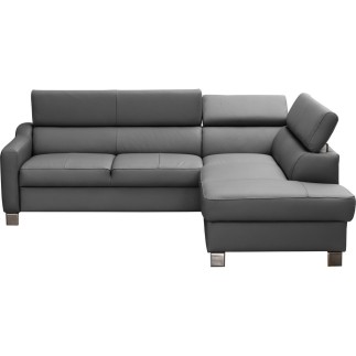 Canapé d'angle convertible en cuir italien de luxe 5 places, ASLAN, avec coffre, gris foncé, angle droit (vu de face)