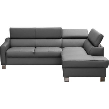 Canapé d'angle convertible en cuir italien de luxe 5 places, ASLAN, avec coffre, gris foncé, angle droit (vu de face)