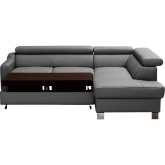 Canapé d'angle convertible en cuir italien de luxe 5 places, ASLAN, avec coffre, gris foncé, angle droit (vu de face)