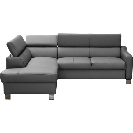 Canapé d'angle convertible en cuir italien de luxe 5 places - ASLAN avec coffre, gris foncé, angle gauche (vu de face)