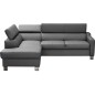 Canapé d'angle convertible en cuir italien de luxe 5 places - ASLAN avec coffre, gris foncé, angle gauche (vu de face)