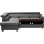 Canapé d'angle convertible en cuir italien de luxe 5 places - ASLAN avec coffre, gris foncé, angle gauche (vu de face)