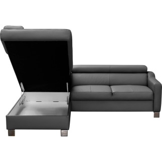 Canapé d'angle convertible en cuir italien de luxe 5 places - ASLAN avec coffre, gris foncé, angle gauche (vu de face)