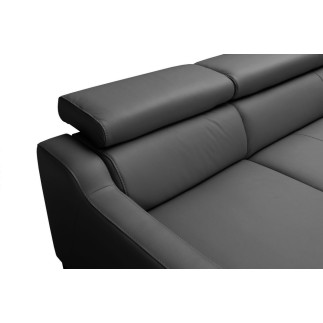 Canapé d'angle convertible en cuir italien de luxe 5 places - ASLAN avec coffre, gris foncé, angle gauche (vu de face)