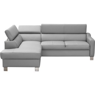 Canapé d'angle convertible en cuir italien de luxe 5 places - ASLAN, avec coffre, gris clair, angle gauche (vu de face)