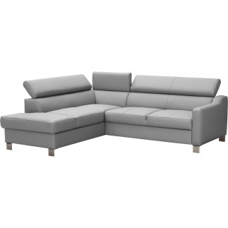 Canapé d'angle convertible en cuir italien de luxe 5 places - ASLAN, avec coffre, gris clair, angle gauche (vu de face)
