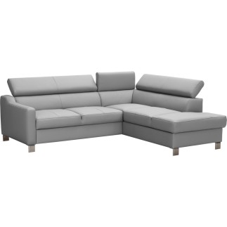 Canapé d'angle convertible en cuir italien de luxe 5 places - ASLAN, avec coffre, gris clair, angle droit (vu de face)