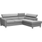 Canapé d'angle convertible en cuir italien de luxe 5 places - ASLAN, avec coffre, gris clair, angle droit (vu de face)