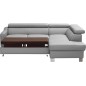 Canapé d'angle convertible en cuir italien de luxe 5 places - ASLAN, avec coffre, gris clair, angle droit (vu de face)