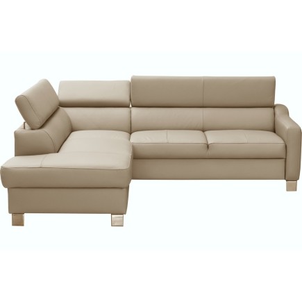 Canapé d'angle convertible en cuir italien de luxe 5 places - ASLAN avec coffre, beige, angle gauche (vu de face)