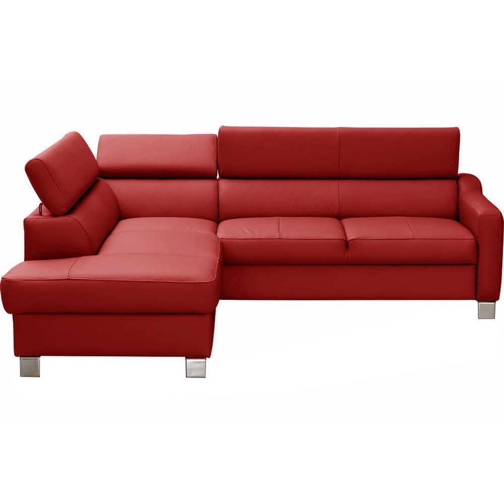 Canapé d'angle convertible en cuir italien de luxe 5 places - ASLAN avec coffre, rouge, angle gauche (vu de face), Rouge foncé
