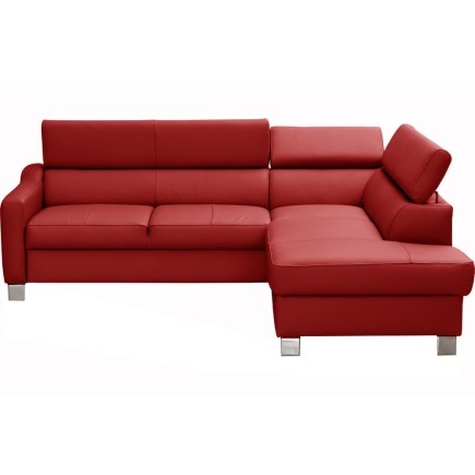 Canapé d'angle convertible en cuir italien de luxe 5 places, ASLAN, avec coffre, rouge foncé, angle droit (vu de face)