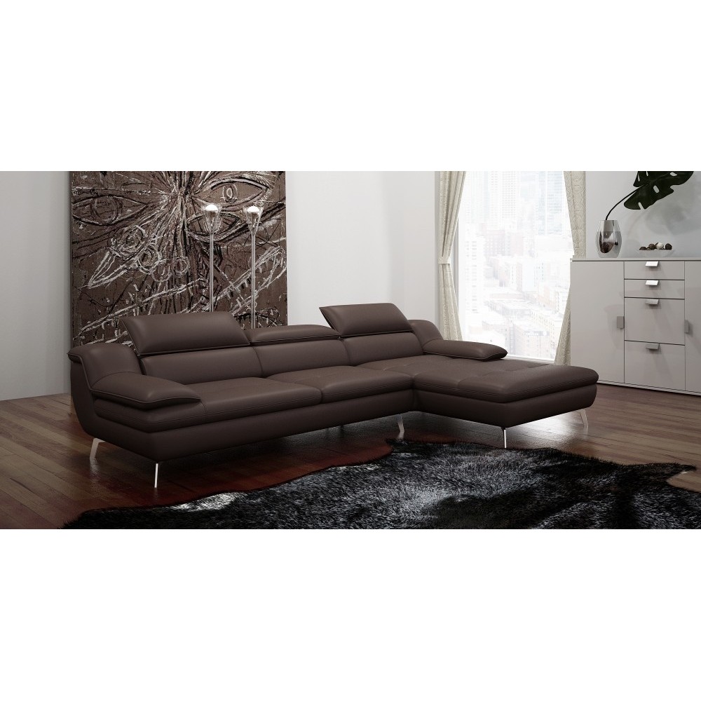Canapé d'angle en cuir italien 5 places LIBERTY, chocolat, angle droit