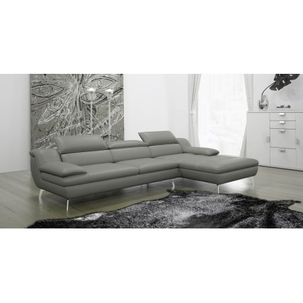 Canapé d'angle en cuir italien 5 places LIBERTY, gris clair