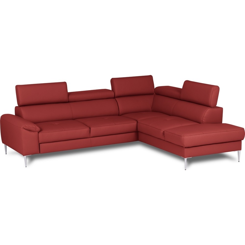 Canapé d'angle convertible en cuir italien luxe 5 places, Hombourg, coffre, ROUGE, angle droit Canapé d'angle convertible en cuir italien luxe 5 places, Hombourg, coffre, ROUGE, angle droit