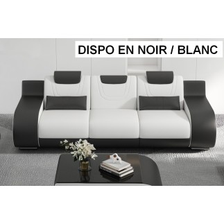 Canapé 3 places en cuir Prestige italien, GABRIEL, noir / blanc