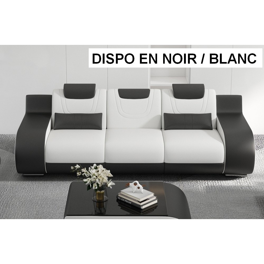Canapé 3 places en cuir Prestige italien, GABRIEL, noir / blanc