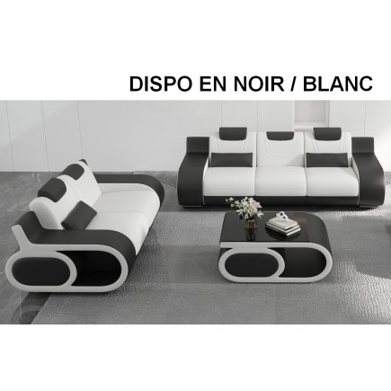 Canapé 3 places en cuir Prestige italien, GABRIEL, noir / blanc