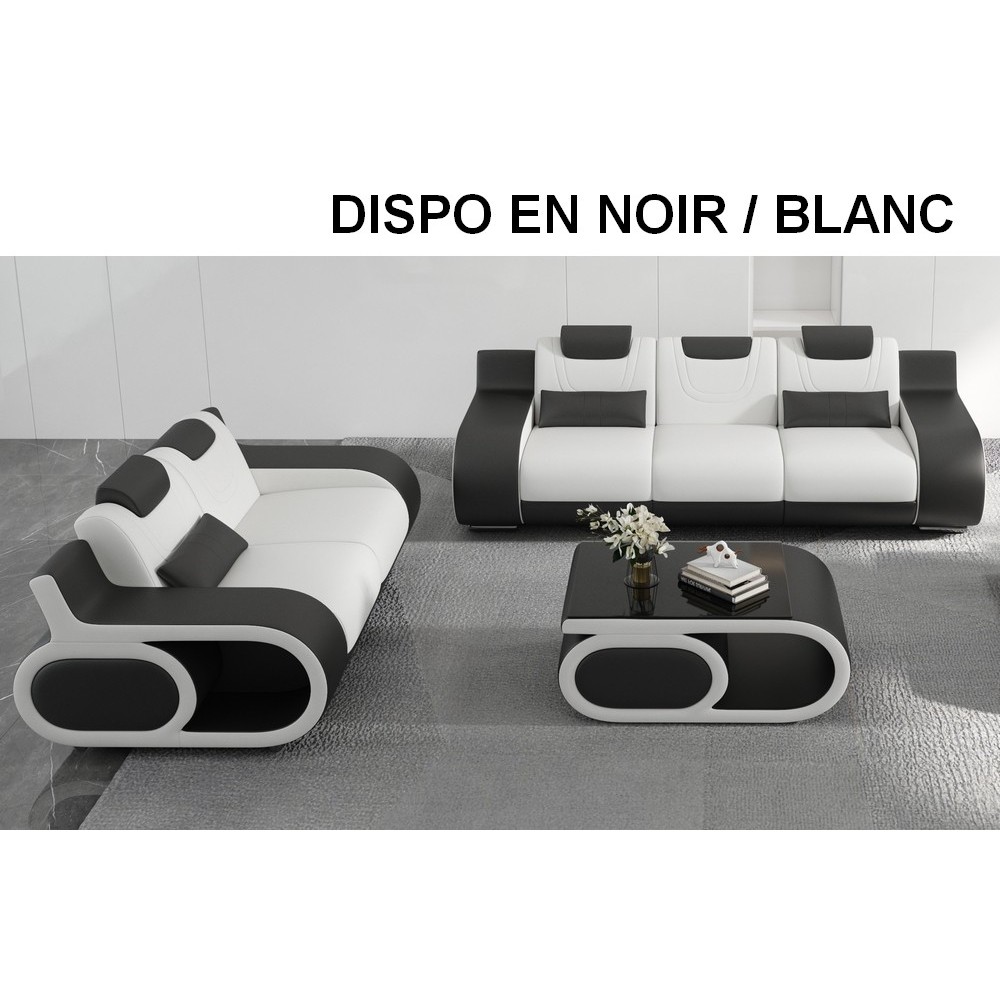 Ensemble composé d'un canapé 3 places et d'un canapé 2 places en cuir Prestige italien, GABRIEL, noir / blanc