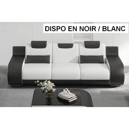 Ensemble composé d'un canapé 3 places et d'un canapé 2 places en cuir Prestige italien, GABRIEL, noir / blanc