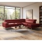 Canapé d'angle convertible en cuir italien luxe 5 places, Hombourg, coffre, ROUGE, angle droit Canapé d'angle convertible en cuir italien luxe 5 places, Hombourg, coffre, ROUGE, angle droit