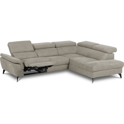 Canapé d'angle avec relax électrique tissu effet grain, 5/6 places SOLARO, beige, angle droit