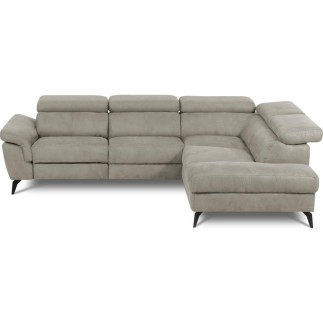 Canapé d'angle avec relax électrique tissu effet grain, 5/6 places SOLARO, beige, angle droit