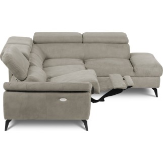 Canapé d'angle avec relax électrique tissu effet grain, 5/6 places SOLARO, beige, angle droit