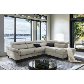 Canapé d'angle avec relax électrique tissu effet grain, 5/6 places SOLARO, beige, angle droit