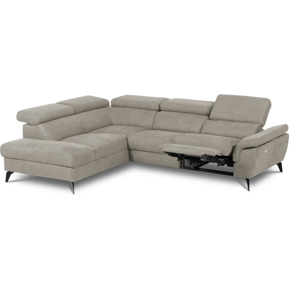 Canapé d'angle avec relax électrique tissu effet grain, 5/6 places SOLARO, beige, angle gauche