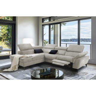 Canapé d'angle avec relax électrique tissu effet grain, 5/6 places SOLARO, beige, angle gauche