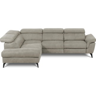Canapé d'angle avec relax électrique tissu effet grain, 5/6 places SOLARO, beige, angle gauche