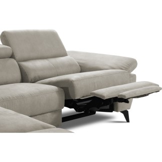 Canapé d'angle avec relax électrique tissu effet grain, 5/6 places SOLARO, beige, angle gauche
