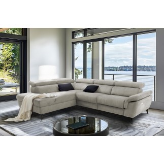 Canapé d'angle avec relax électrique tissu effet grain, 5/6 places SOLARO, beige, angle gauche