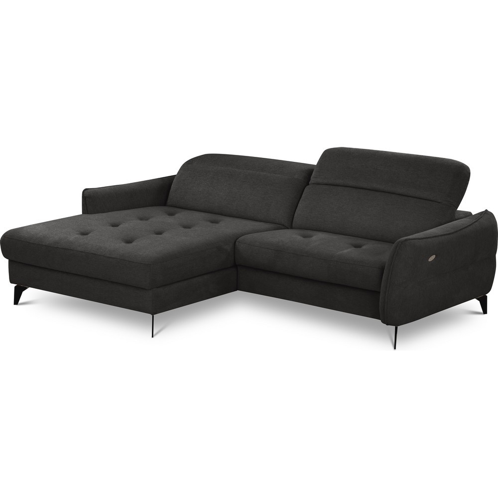 Canapé d'angle convertible en tissu luxe 5 places, MANCINI, coffre, noir, angle gauche Canapé d'angle convertible en tissu luxe 5 places, MANCINI, coffre, noir, angle gauche