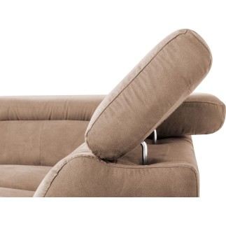 Canapé d'angle avec relax électrique tissu effet grain, 5/6 places SOLARO, marron, angle droit