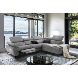 Canapé d'angle avec relax électrique tissu effet grain, 5/6 places SOLARO, gris foncé, angle droit