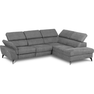 Canapé d'angle avec relax électrique tissu effet grain, 5/6 places SOLARO, gris foncé, angle droit