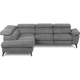 Canapé d'angle avec relax électrique tissu effet grain, 5/6 places SOLARO, gris foncé, angle gauche