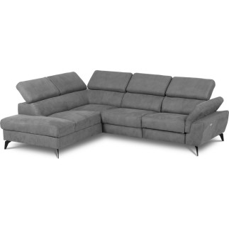 Canapé d'angle avec relax électrique tissu effet grain, 5/6 places SOLARO, gris foncé, angle gauche