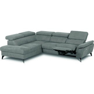 Canapé d'angle avec relax électrique tissu effet grain, 5/6 places SOLARO, vert pale, angle gauche