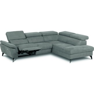 Canapé d'angle avec relax électrique tissu effet grain, 5/6 places SOLARO, vert pale, angle droit