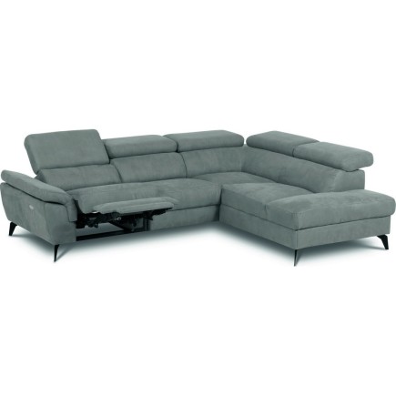 Canapé d'angle avec relax électrique tissu effet grain, 5/6 places SOLARO, vert pale, angle droit