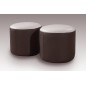 Ensemble de 2 poufs rond en cuir chocolat et blanc