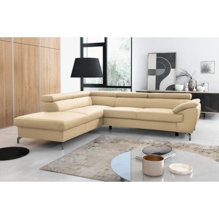 Canapé d'angle convertible en cuir italien de luxe 5/6 places FINLANDE avec coffre, beige, angle gauche